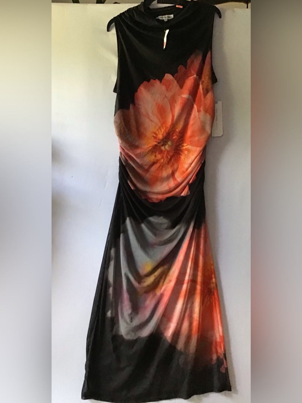 Almost Famous Black Maxi Dress with Bold Orange Floral Motif